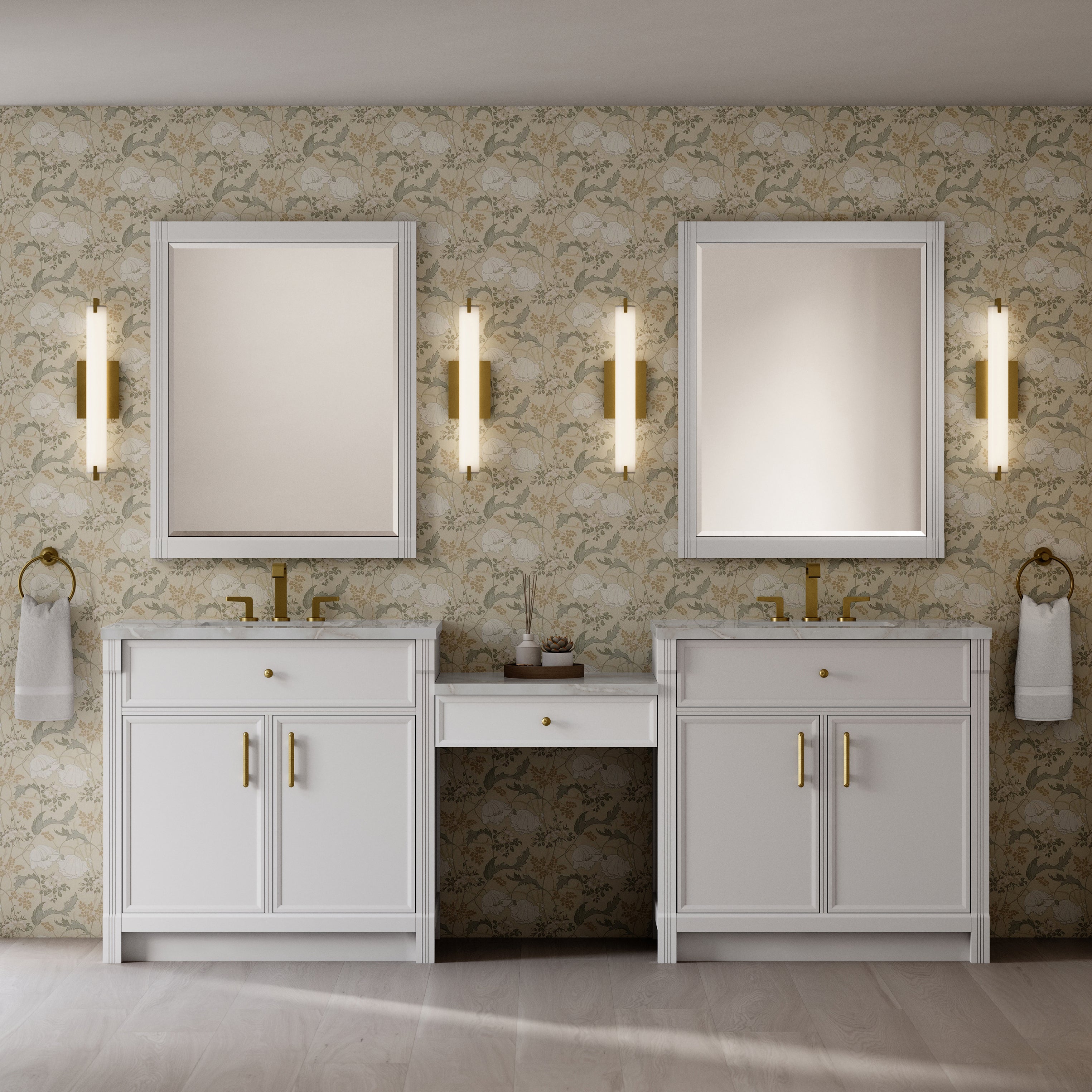 Bellshire 96" Dual Vanity Set with 24" Make-Up Counter - 3cm Stone Top