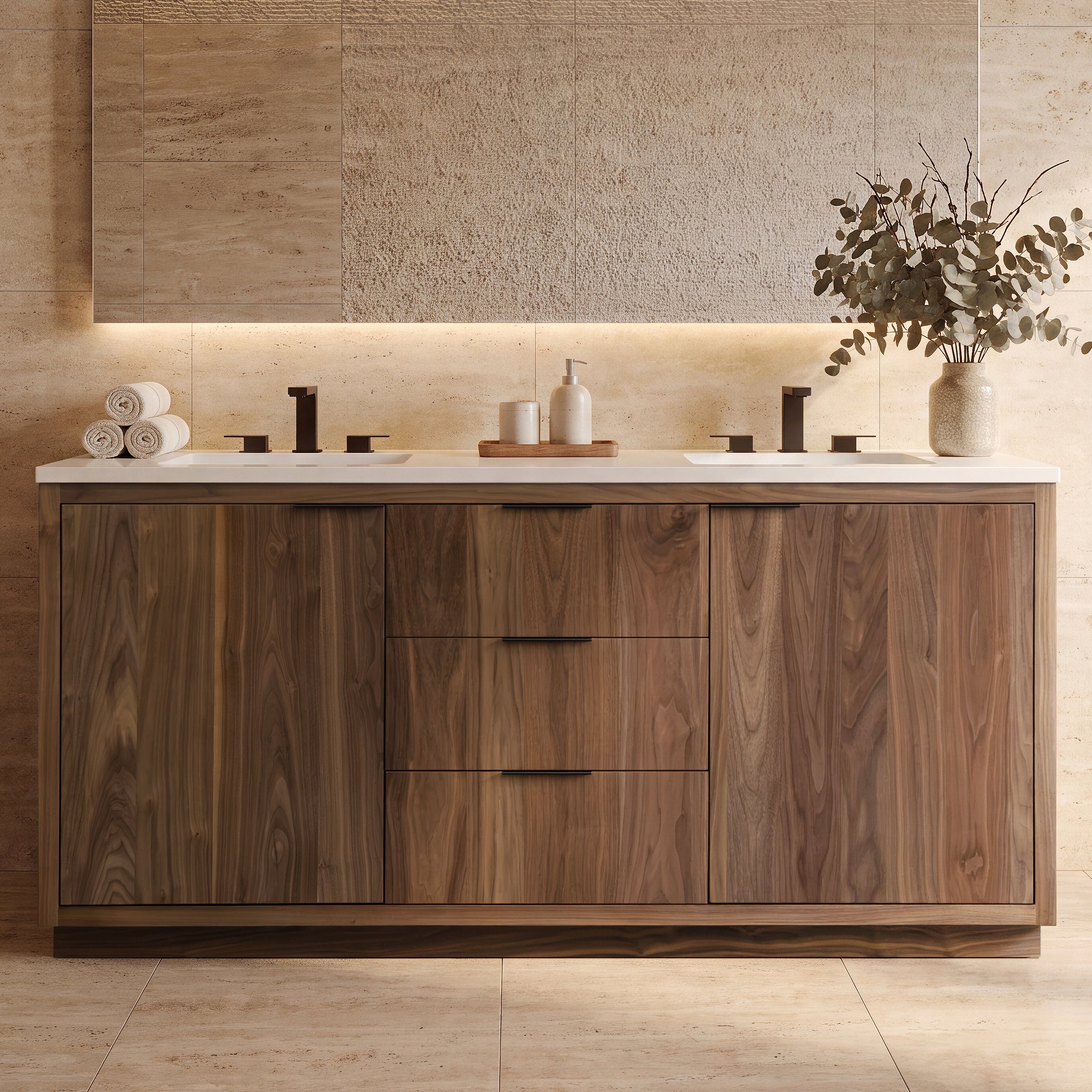 Hudson 72" Double Vanity - Integrated Rectangular Top