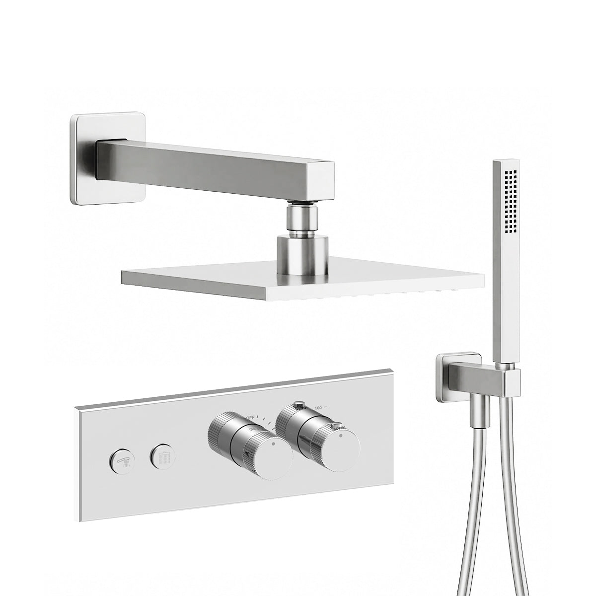 Linea Box 2-Way Horizontal Shower Kit - Square Shower Head and Hand Held