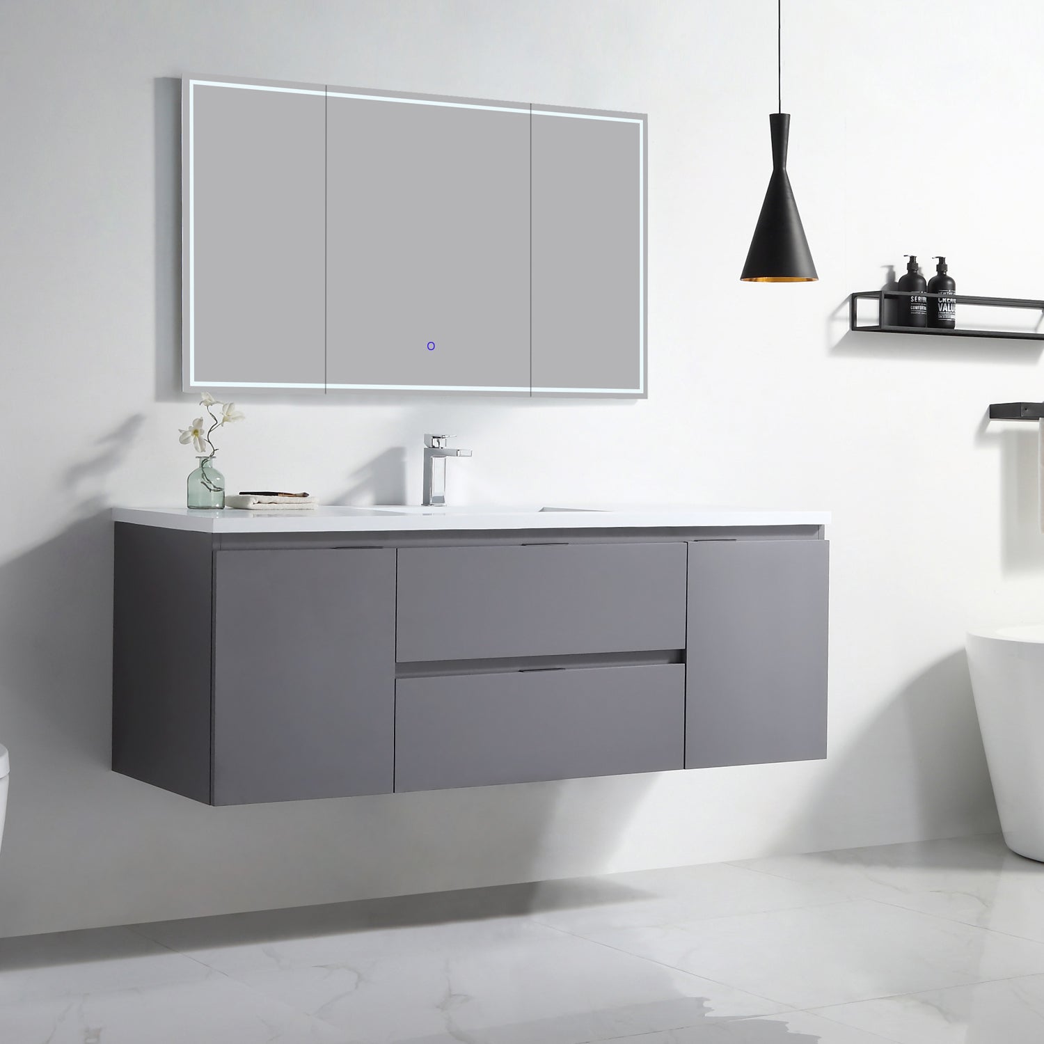 Vanity Logan 60S - Integrated Solid Surface - Rectangular