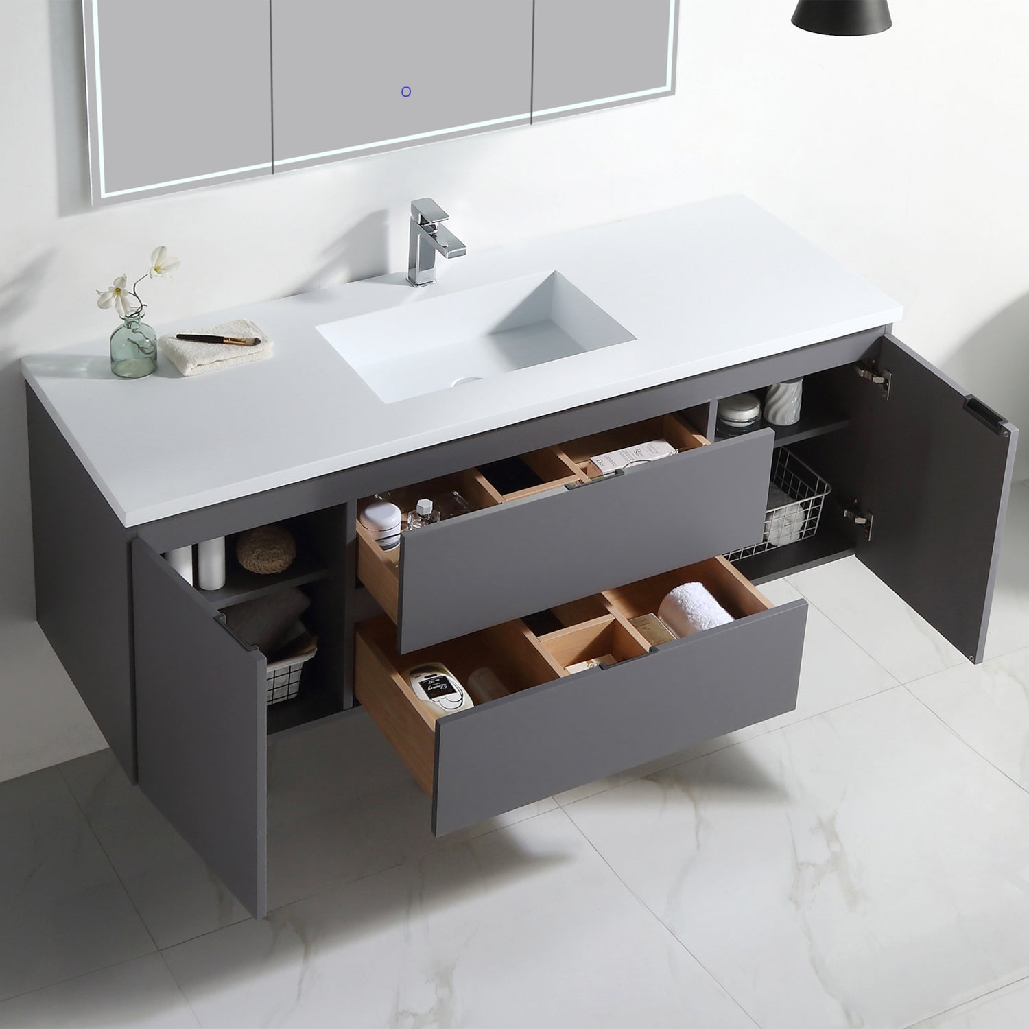 Vanity Logan 60S - Integrated Solid Surface - Rectangular
