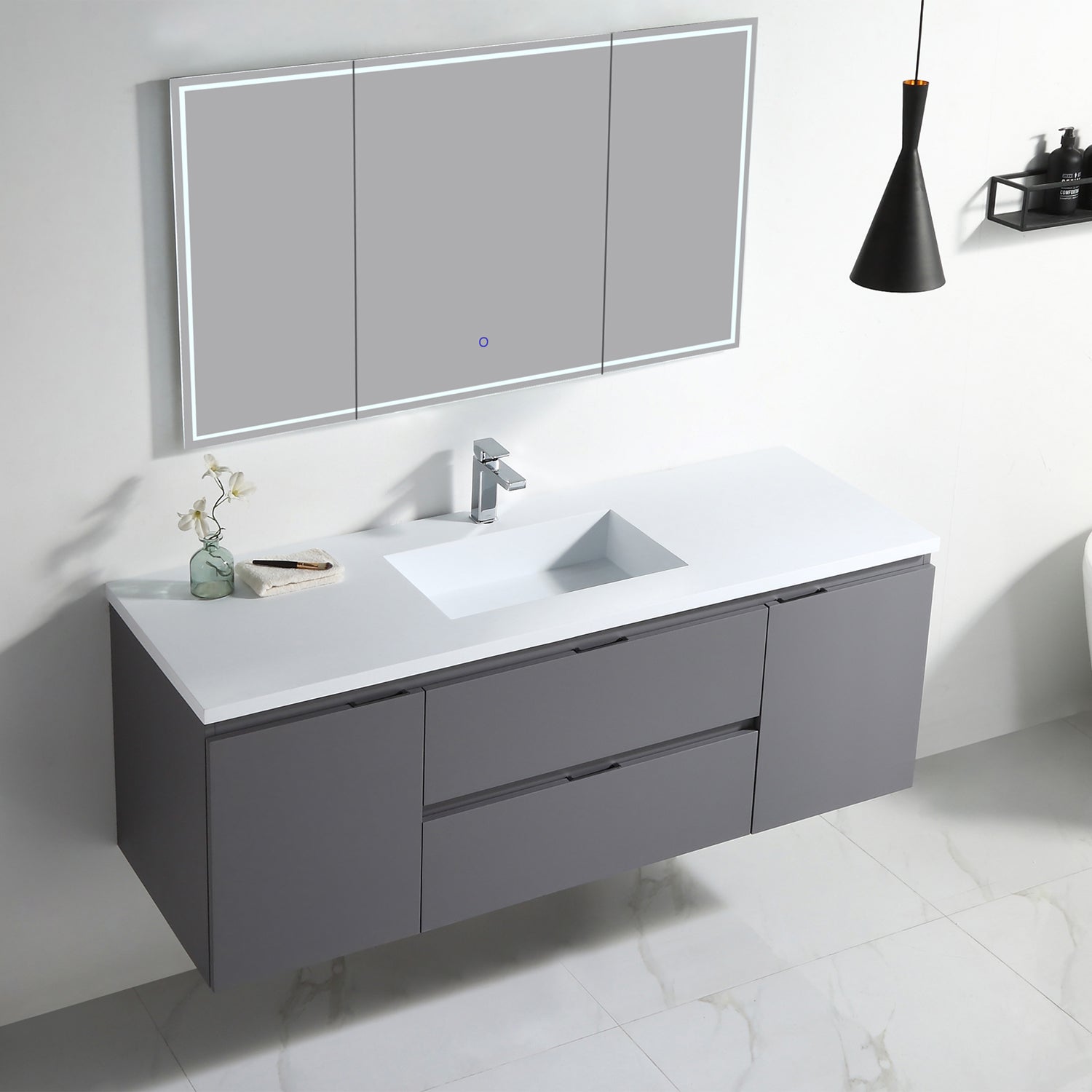 Vanity Logan 60S - Integrated Solid Surface - Rectangular