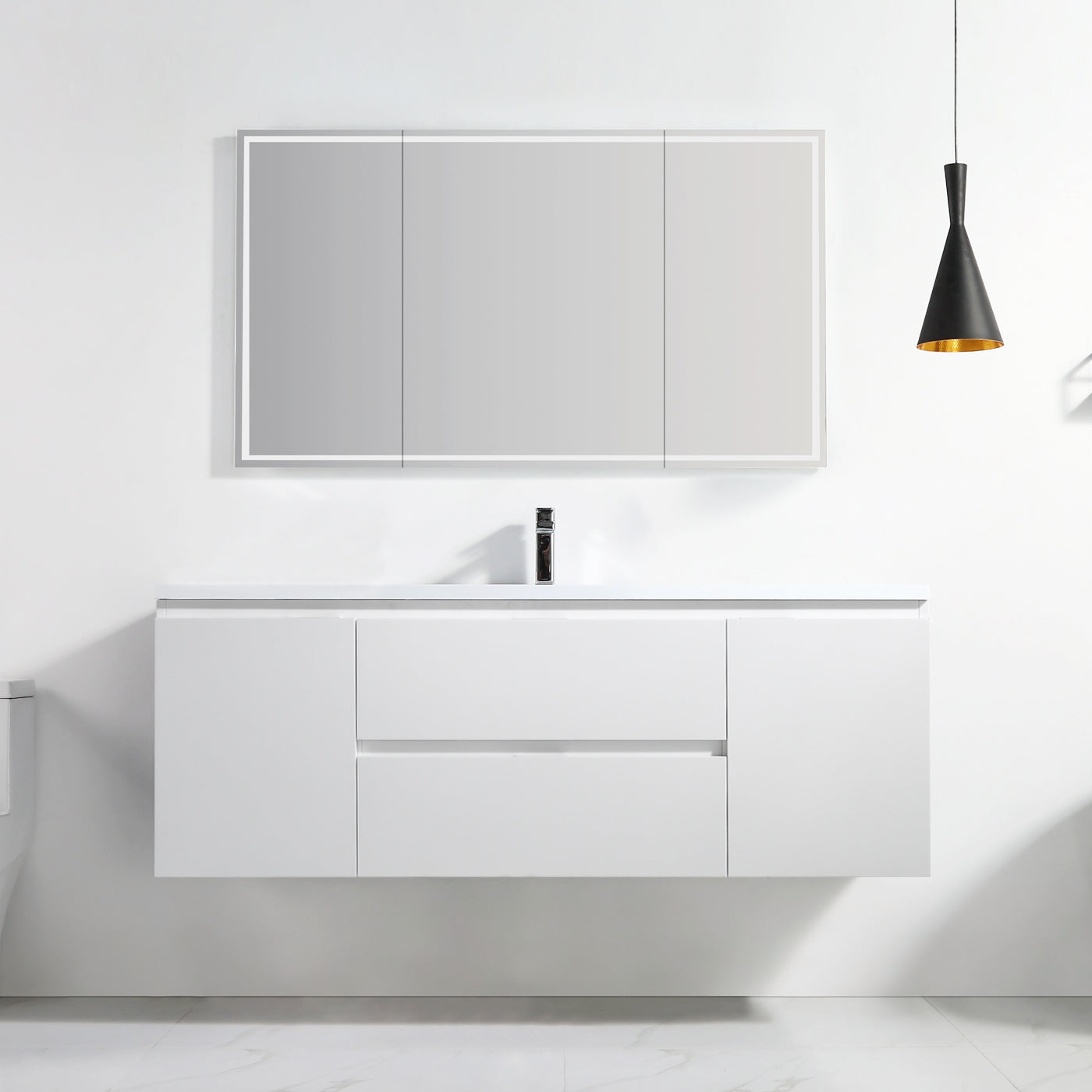 Vanity Logan 60S - Integrated Solid Surface - Rectangular