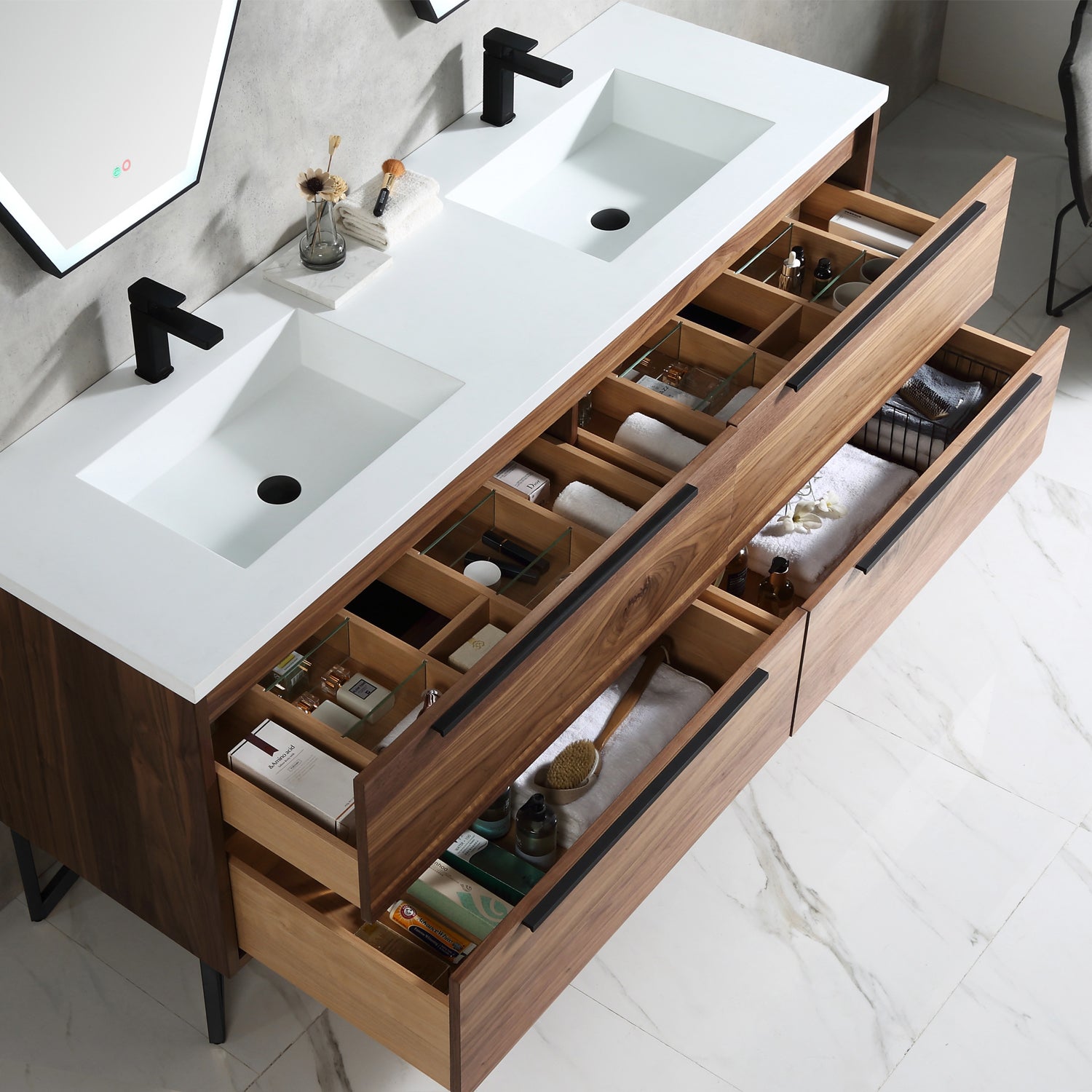 Parker 72" Double Vanity - Integrated Rectangular Top