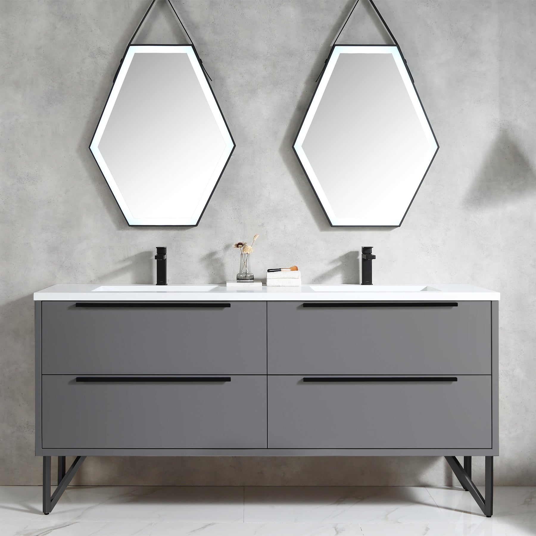 Parker 72" Double Vanity - Integrated Rectangular Top
