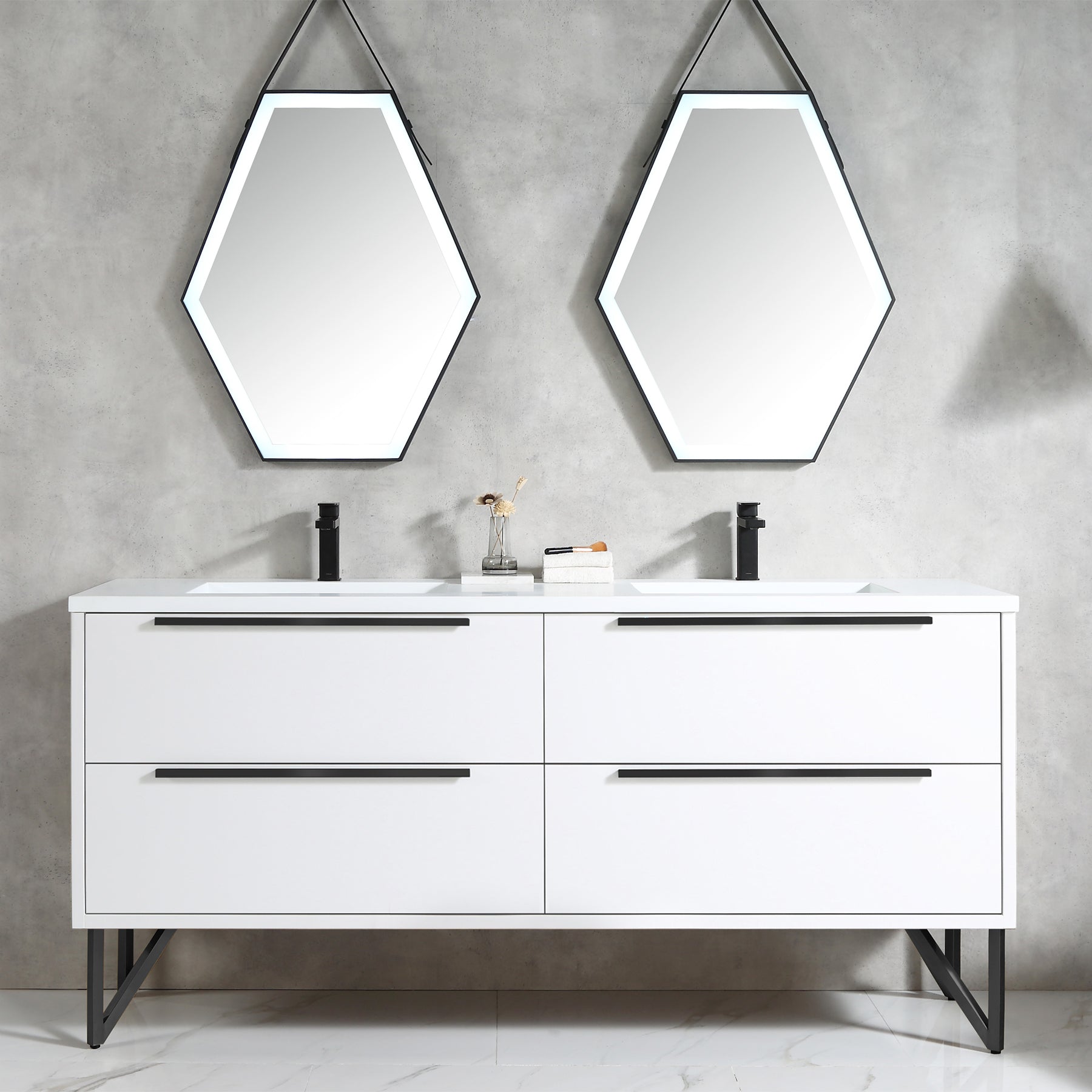 Parker 72" Double Vanity - Integrated Rectangular Top
