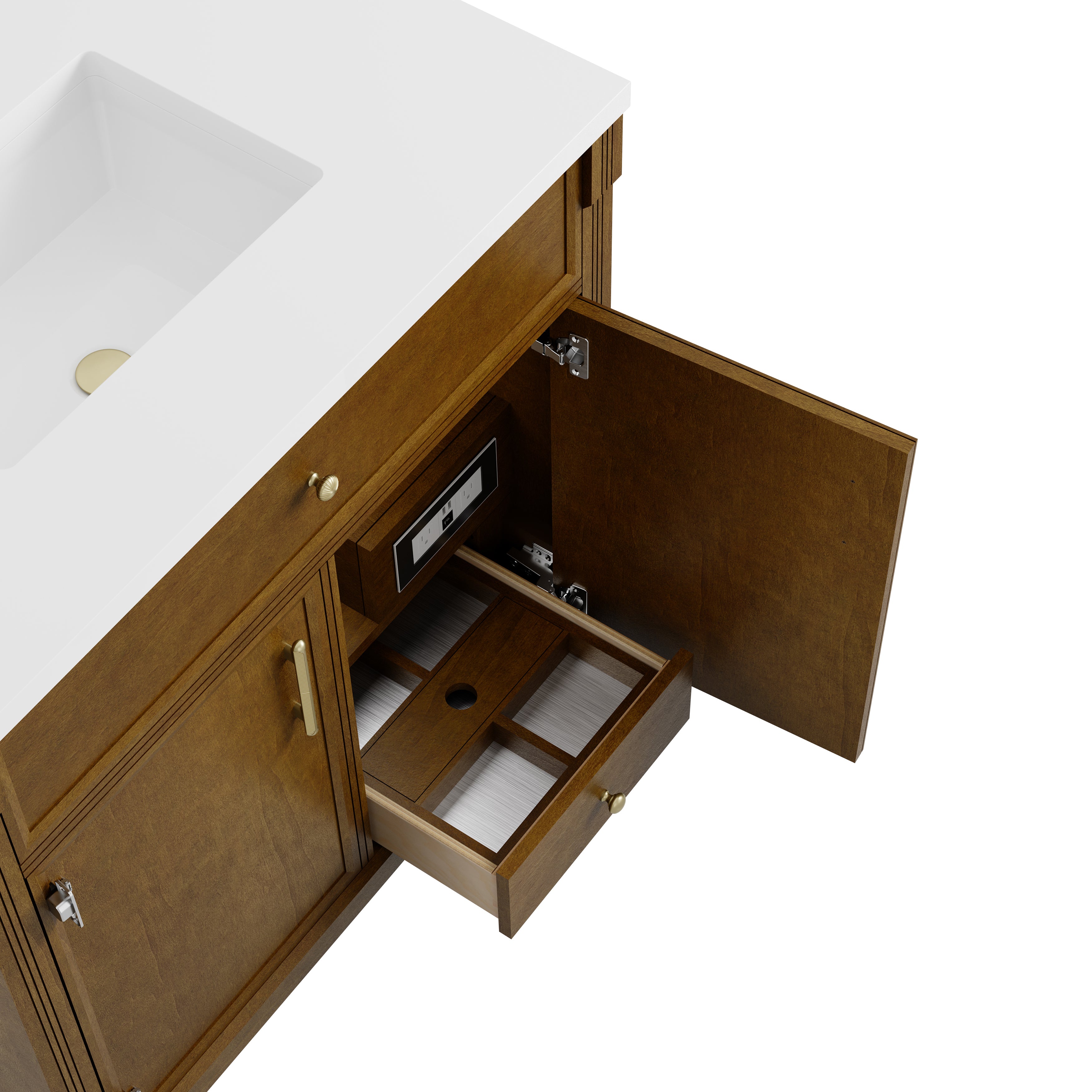 Bellshire 96" Dual Vanity Set with 24" Make-Up Counter - 3cm Stone Top
