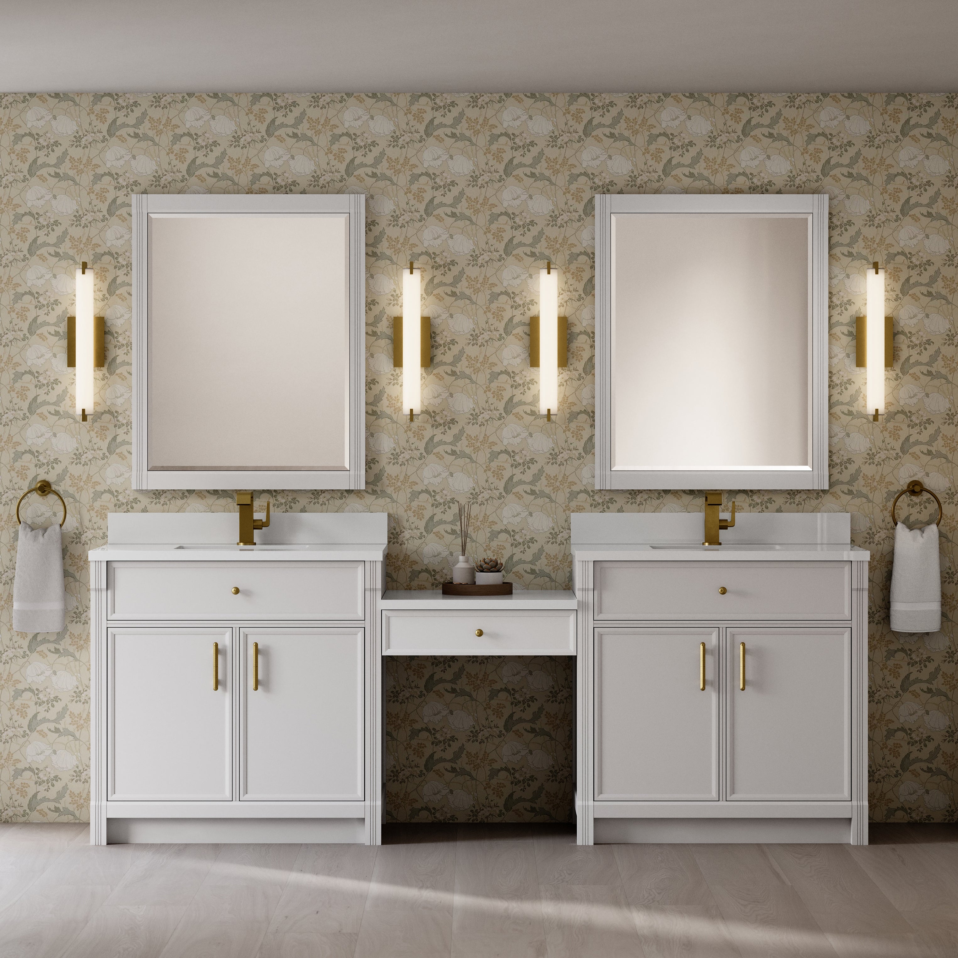 Bellshire 96" Dual Vanity Set with 24" Make-Up Counter - 3cm Stone Top