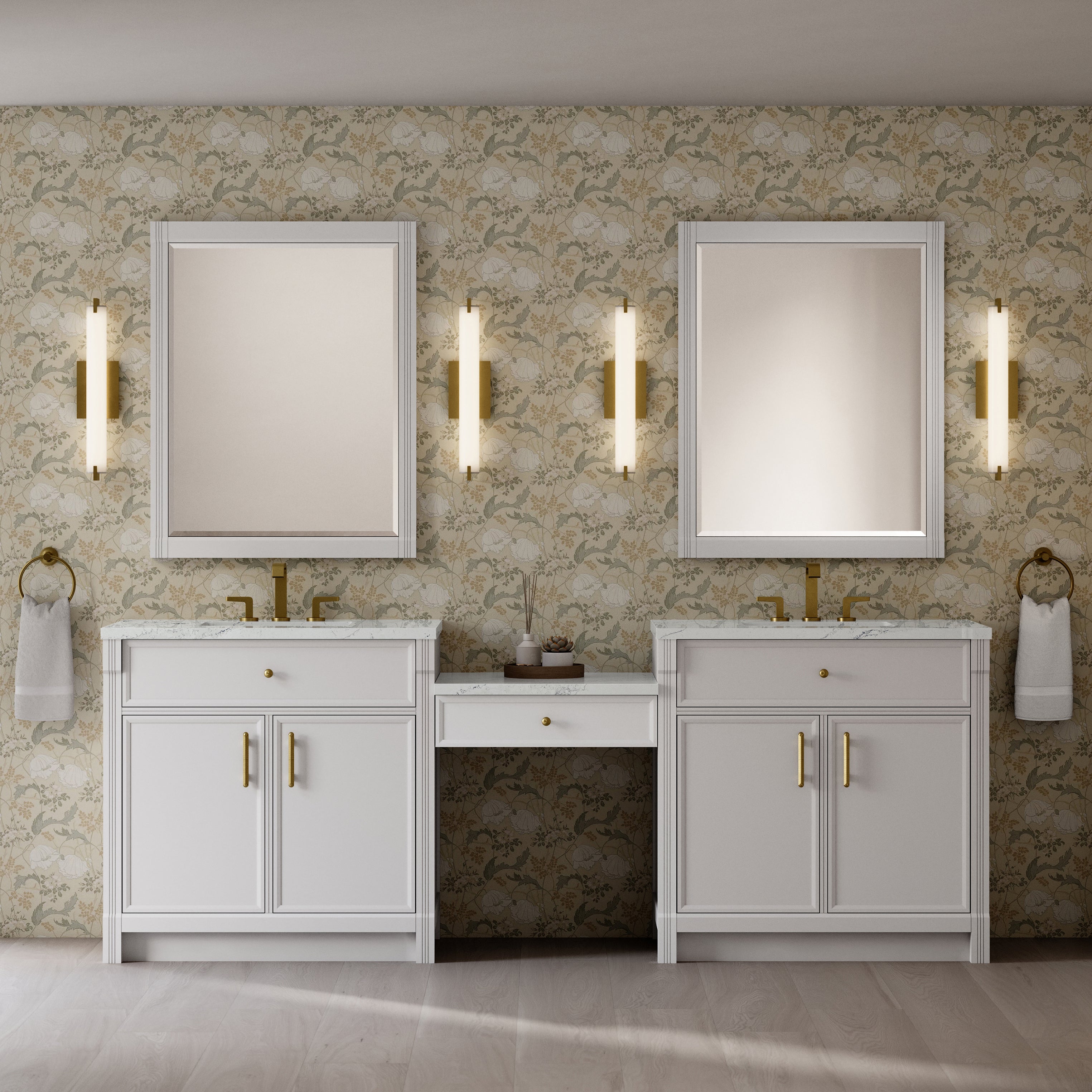 Bellshire 96" Dual Vanity Set with 24" Make-Up Counter - 3cm Stone Top