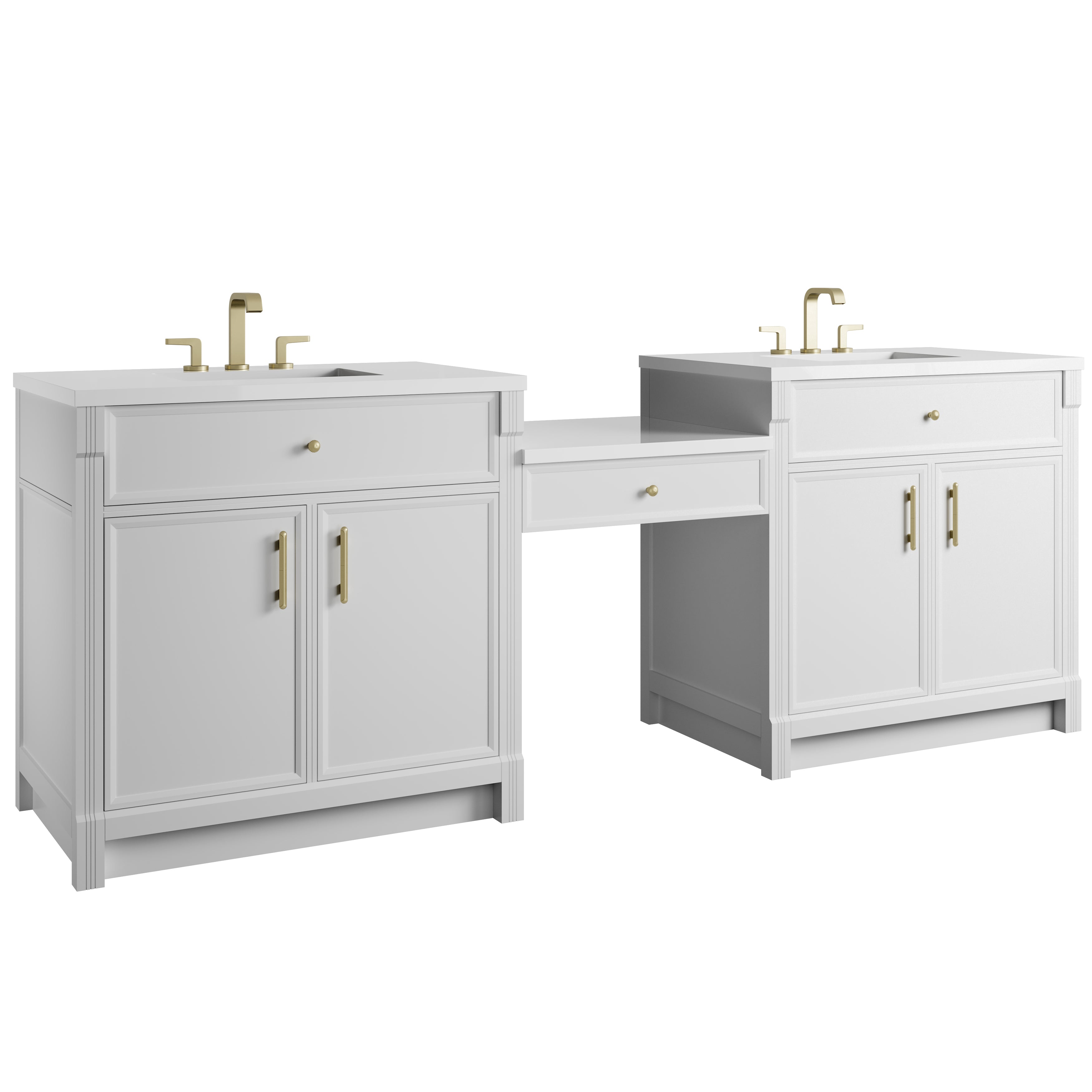Bellshire 96" Dual Vanity Set with 24" Make-Up Counter - 3cm Stone Top