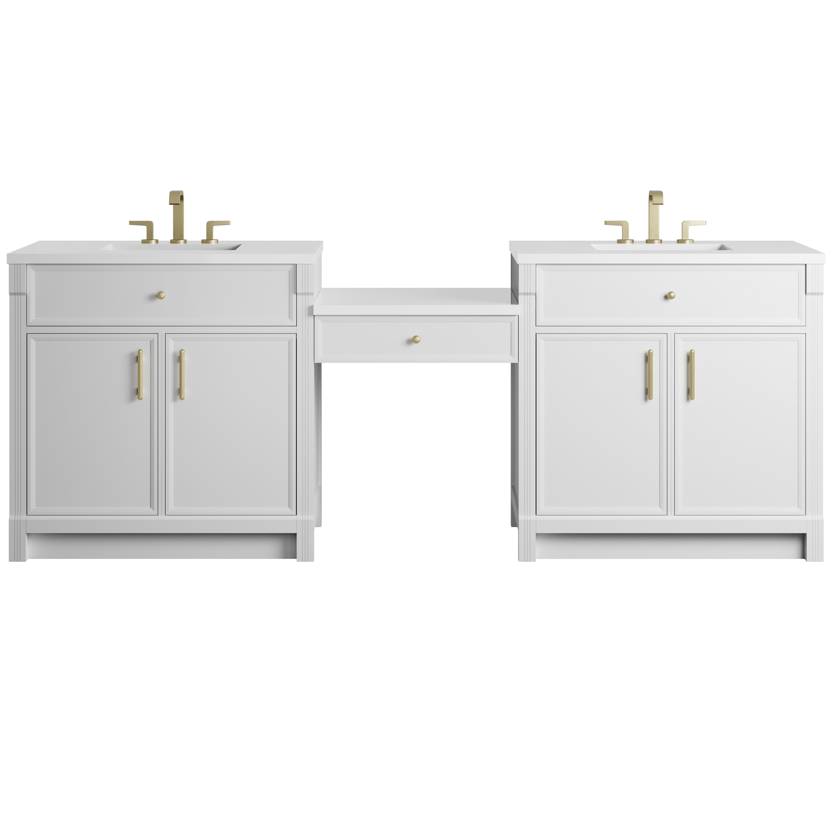 Bellshire 96" Dual Vanity Set with 24" Make-Up Counter - 3cm Stone Top