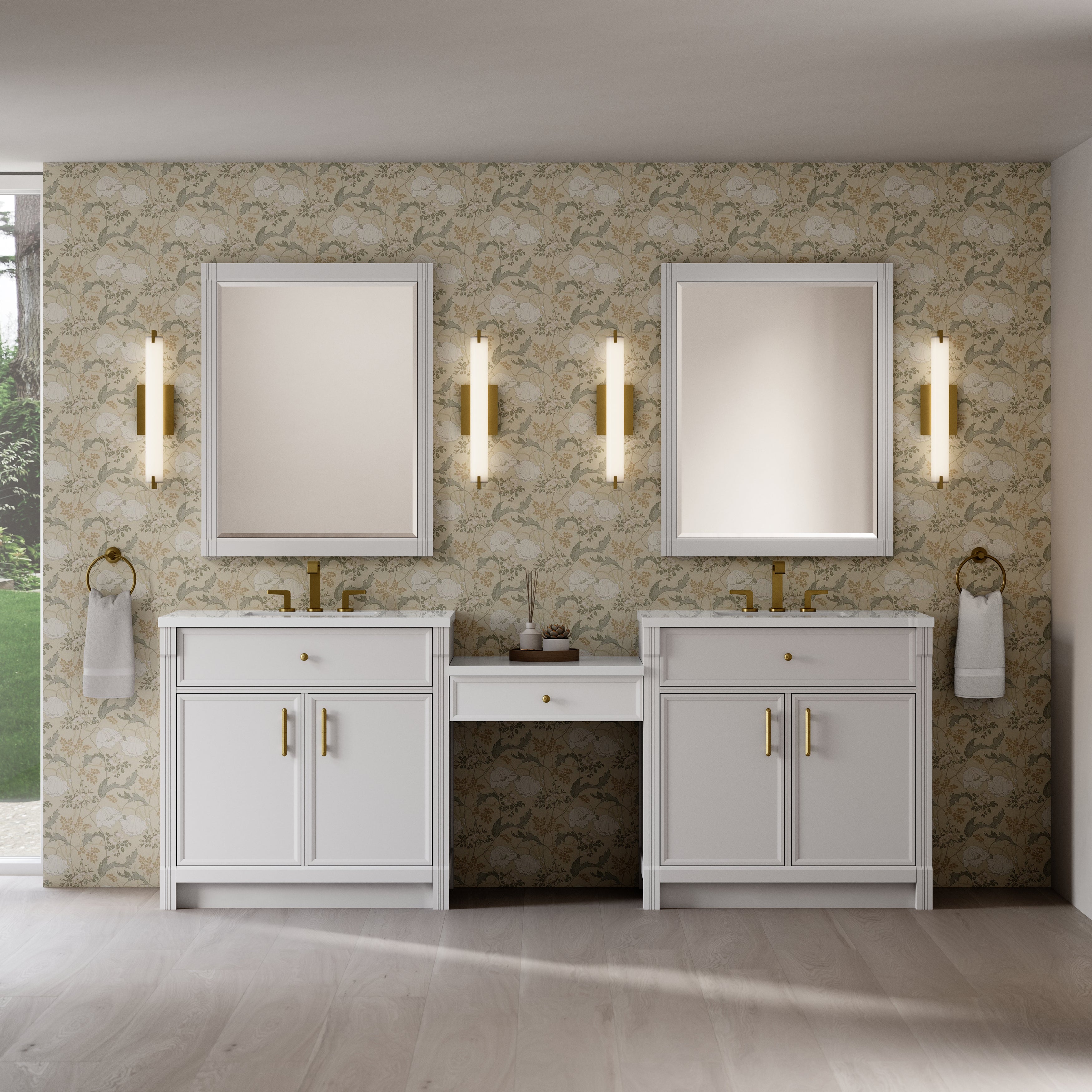 Bellshire 96" Dual Vanity Set with 24" Make-Up Counter - 3cm Stone Top