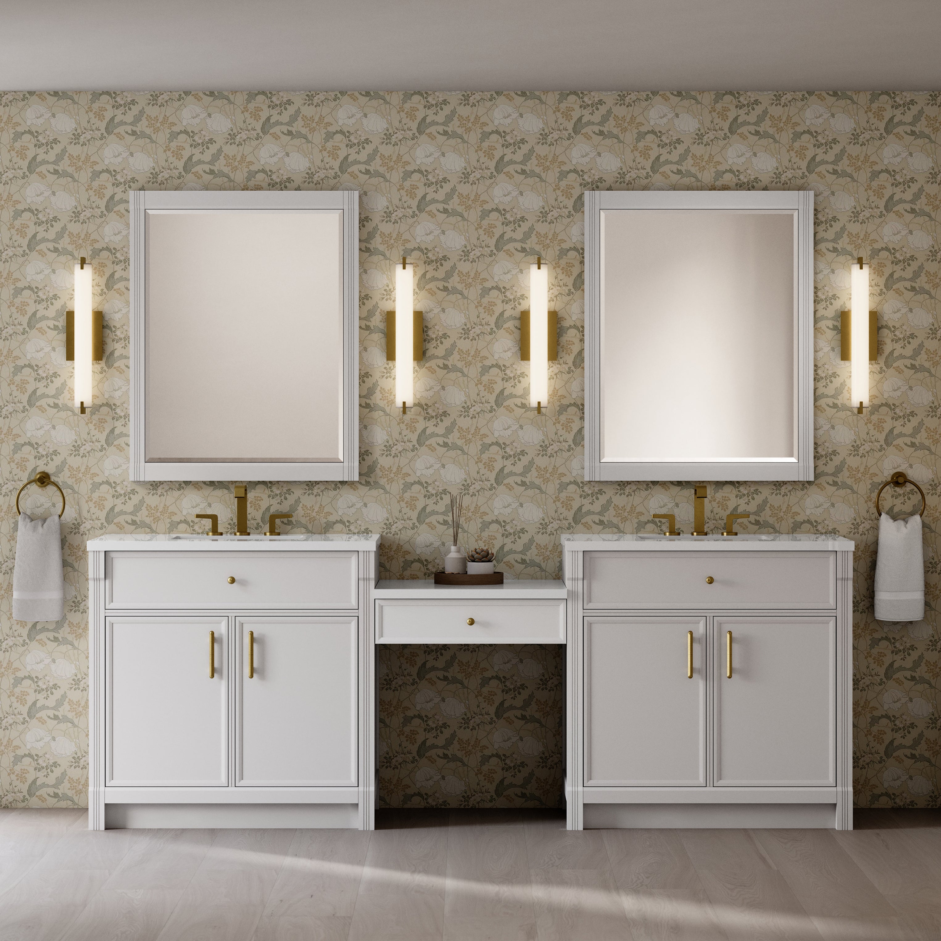 Bellshire 96" Dual Vanity Set with 24" Make-Up Counter - 3cm Stone Top