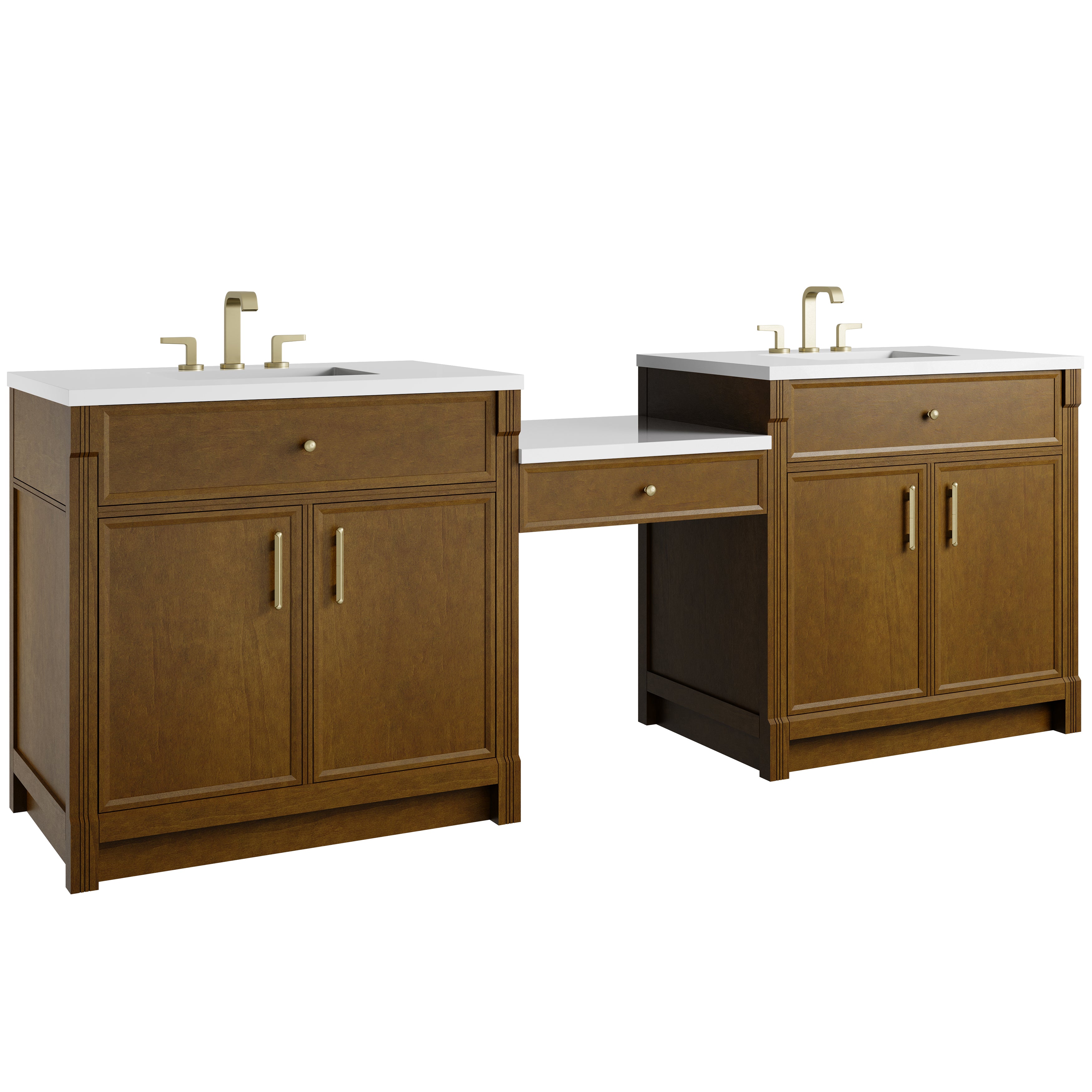 Bellshire 96" Dual Vanity Set with 24" Make-Up Counter - 3cm Stone Top