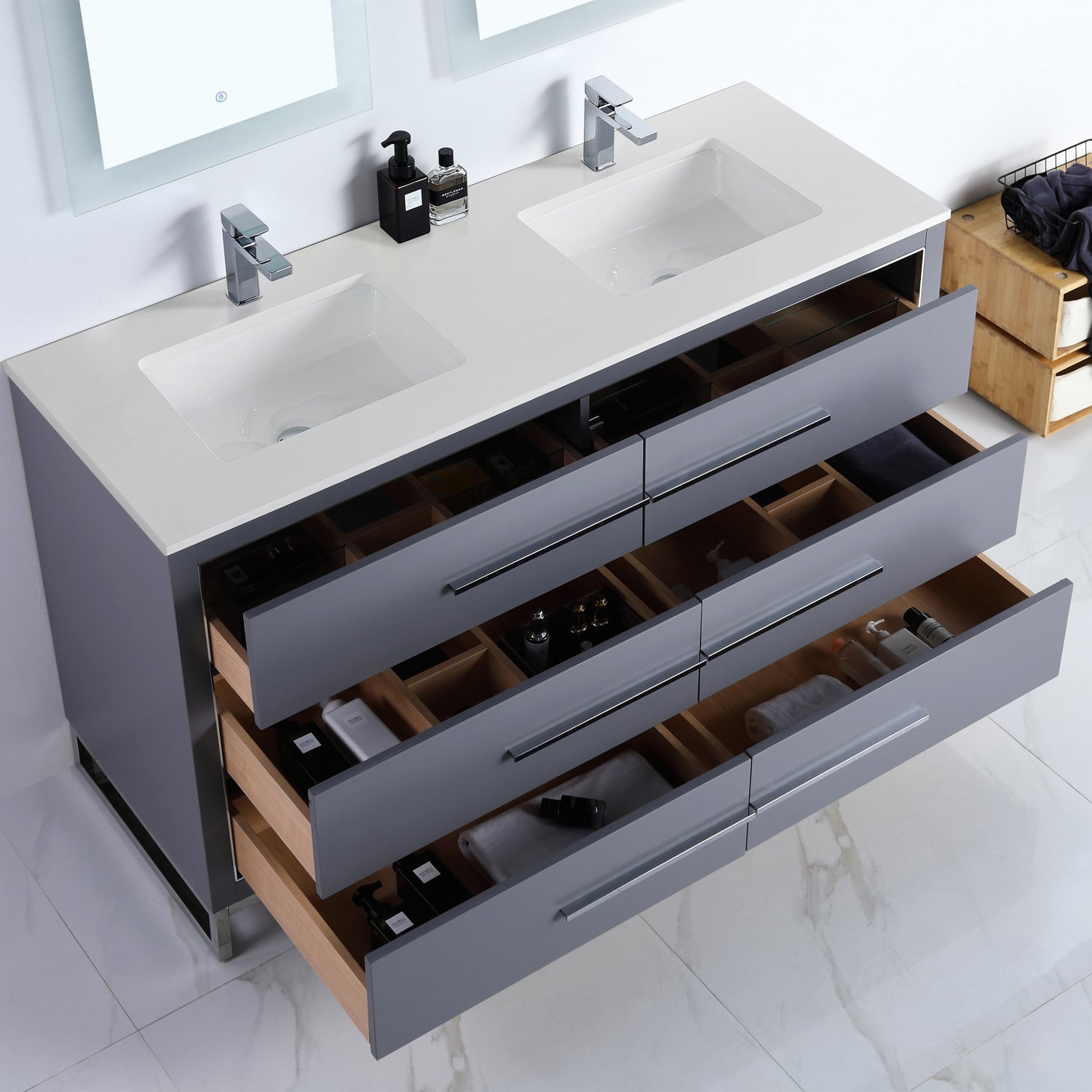 Adrian 60" Double Vanity - 2cm Artificial Stone Top