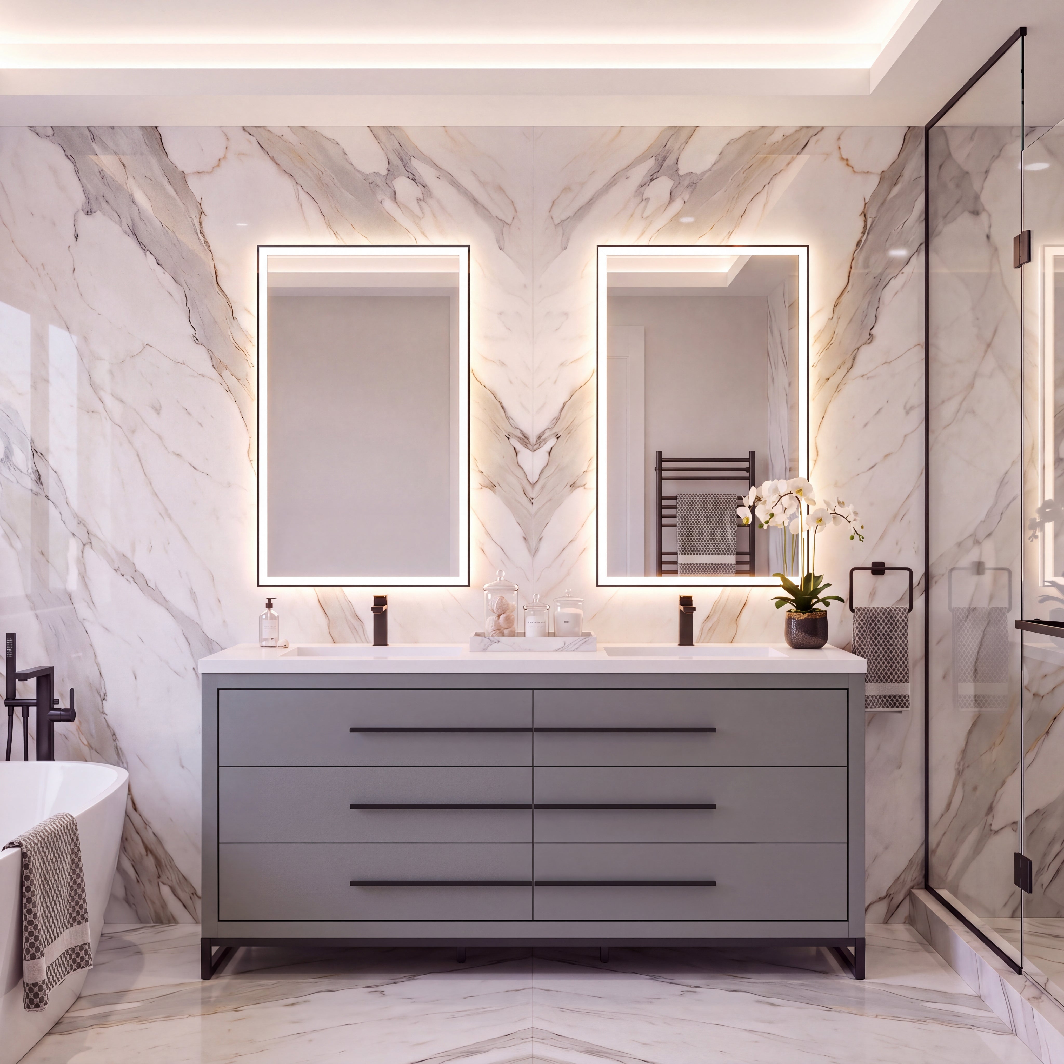 Adrian 72" Double Vanity - Integrated Infinity Top