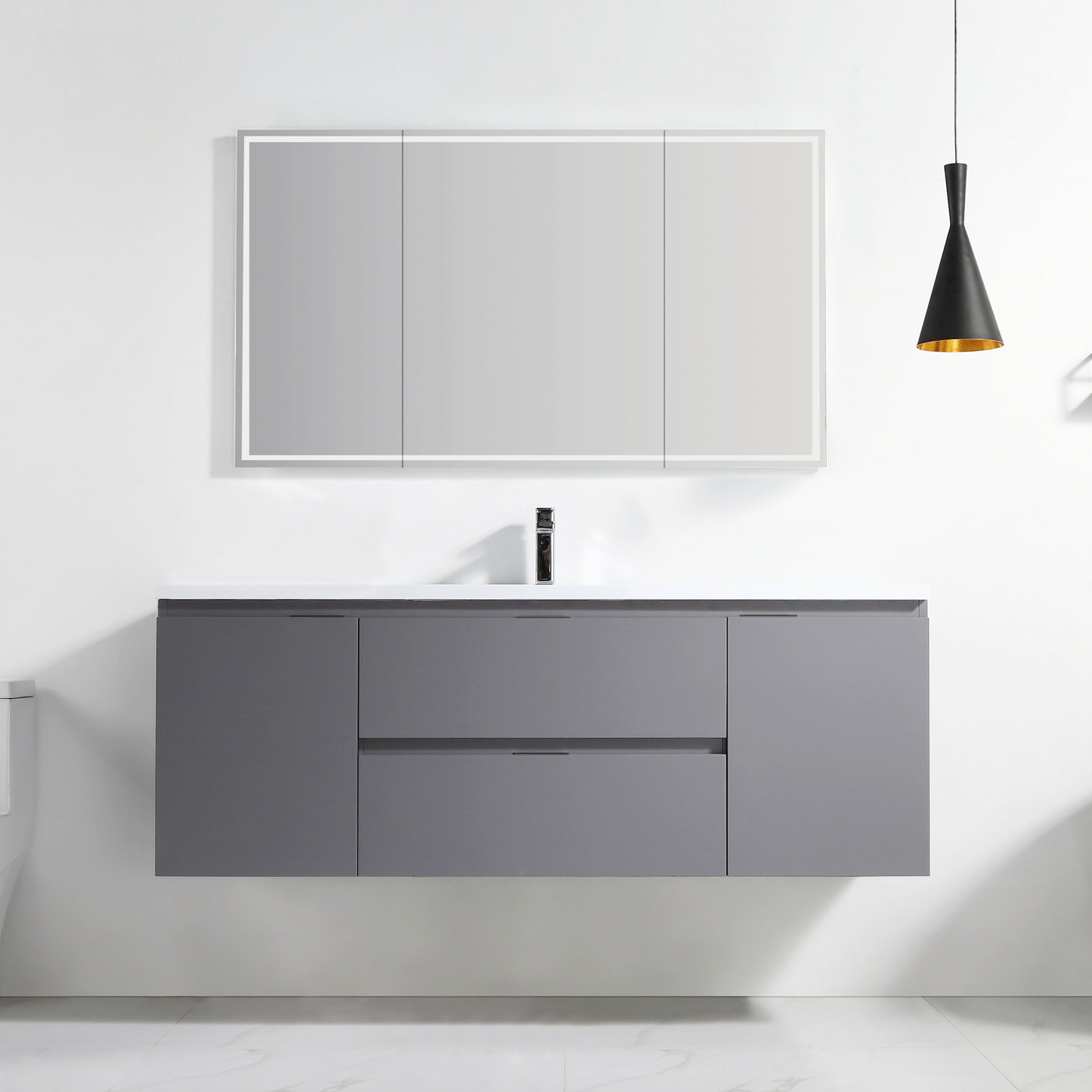 Vanity Logan 60S - Integrated Solid Surface - Rectangular