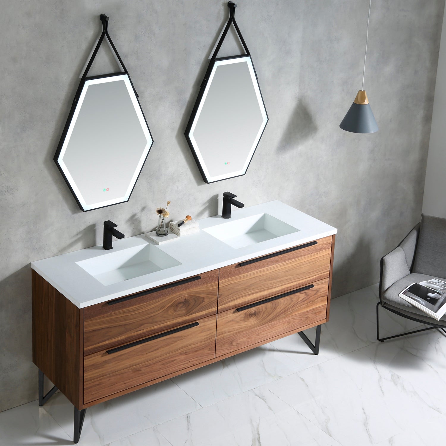 Parker 72" Double Vanity - Integrated Rectangular Top
