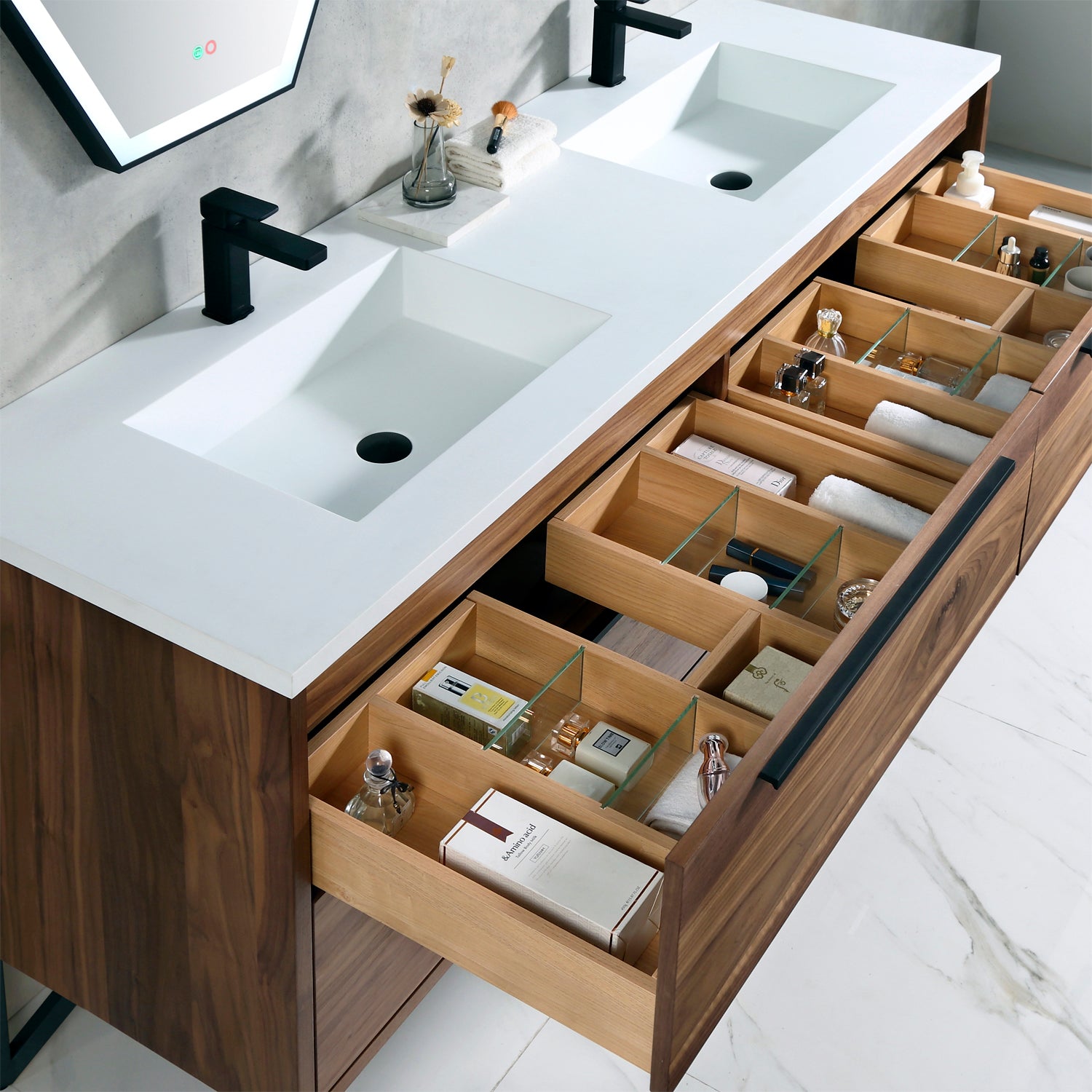 Parker 72" Double Vanity - Integrated Rectangular Top