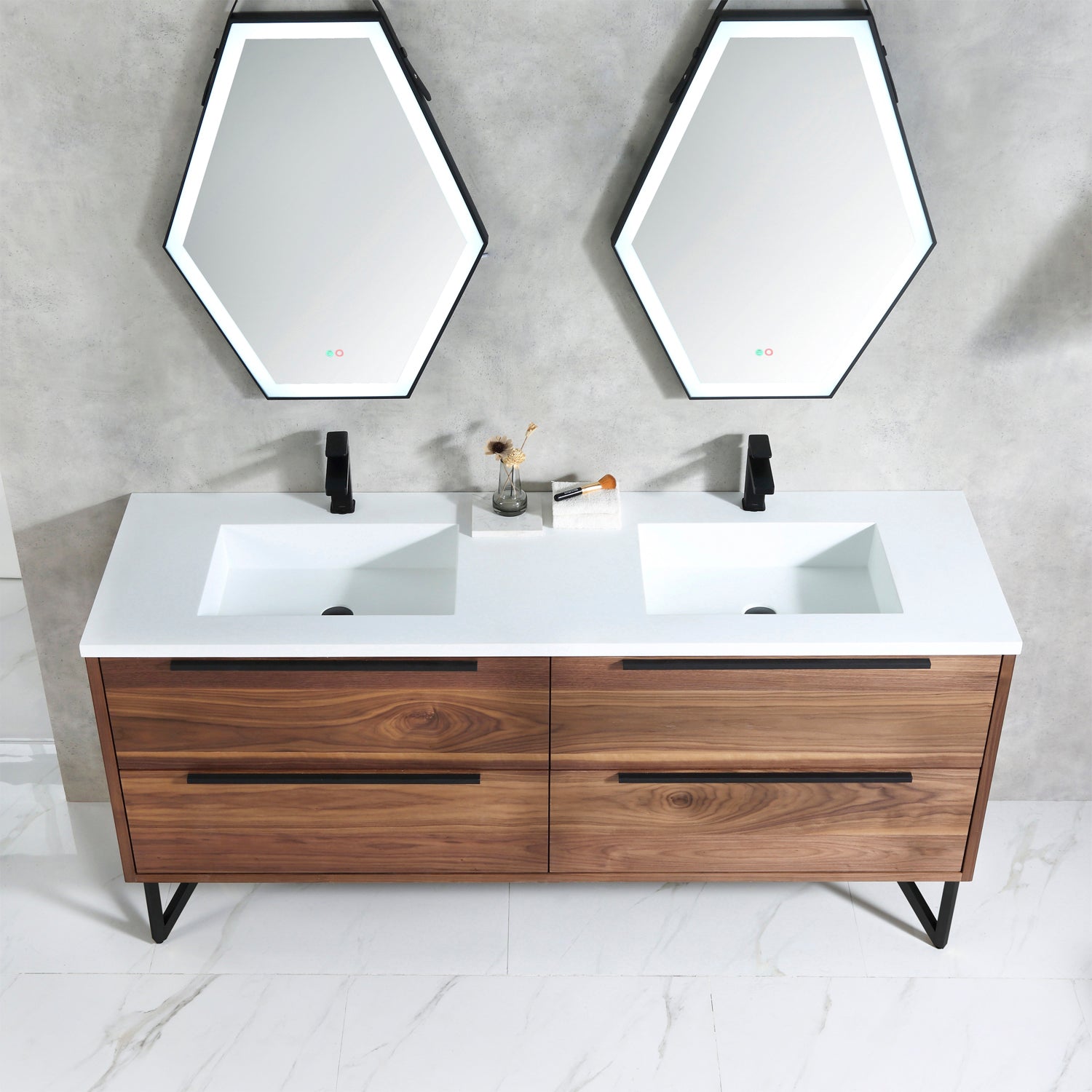 Parker 72" Double Vanity - Integrated Rectangular Top